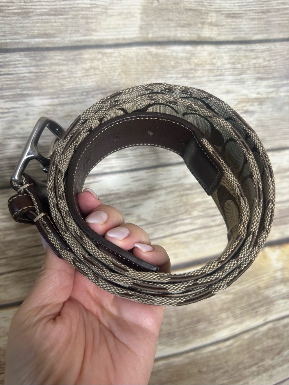 Coach 40” signature canvas and leather belt
